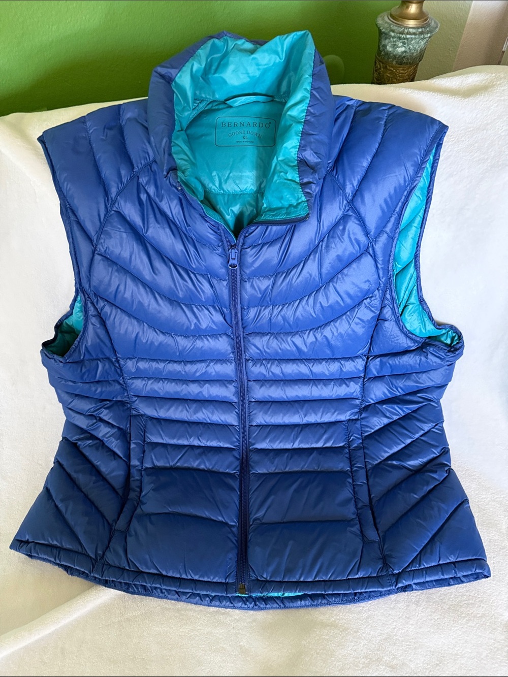 Bernardo Royal Blue Quilted Packable Puffer Vest with Teal Lining